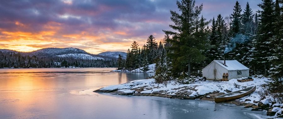 Winter campsite in Ontario